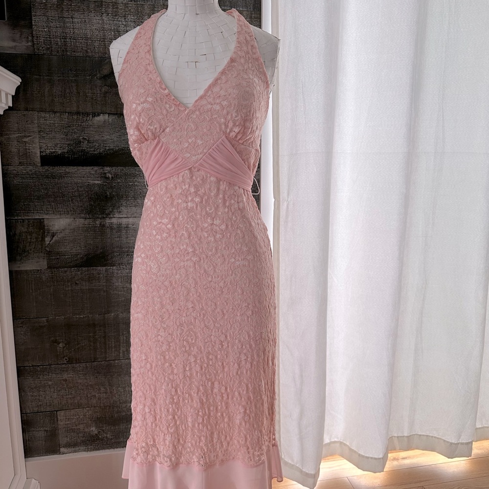 Vintage Pink Lace Halter Dress